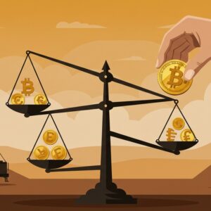 테더가 금 로열티 기업 지분을 인수하며 실물 자산 투자를 확장하는 모습을 레트로 삽화 스타일로 그린 이미지.