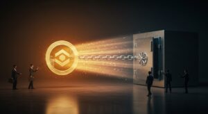 솔라나 스테이킹 ETF SSK가 운용자산 1억 달러를 돌파하며 기관 투자자들의 암호화폐 스테이킹 수익에 대한 높은 관심을 상징적으로 표현한 레트로 삽화.